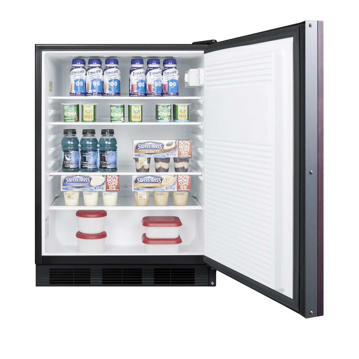 Commercially listed built-in undercounter all-refrigerator for general purpose use, auto defrost w/panel-ready door and black cabinet